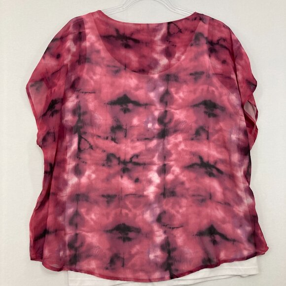 Live and Let Live size XL Red Black Tie Dye Beaded Soft Flowy Crew Neck Blouse - Picture 6 of 8